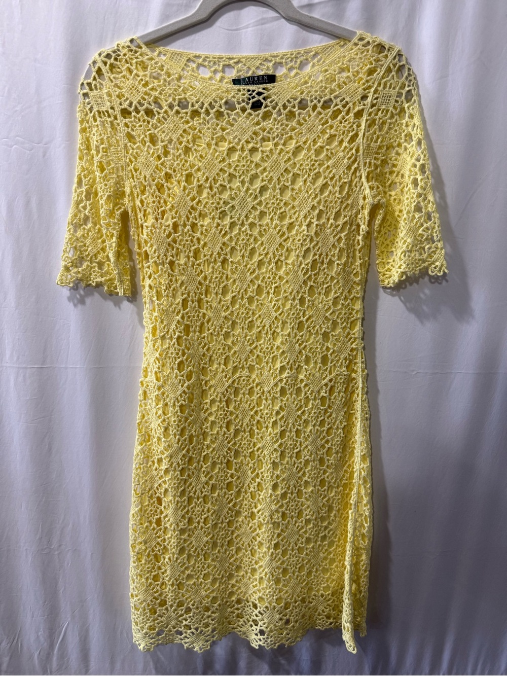 Lauren Ralph Lauren Pale Yellow Crochet Mini Dress
